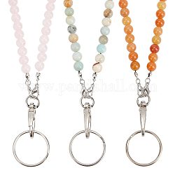 Sunnyclue 1 boîte 3 styles cordons perlés badge d'identification collier de lanière chaînes perles de bois chaîne de badges colliers de clip de lanière perlée pour femme cordons de mode pour porte-badges d'enseignant porte-clés échappés