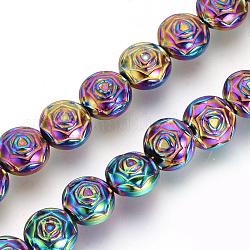Chapelets de perles en hématite synthétique sans magnétiques, fleur, multi-couleur plaquée, 8x5mm, Trou: 1mm, Environ 50 pcs/chapelet, 15.7 pouce