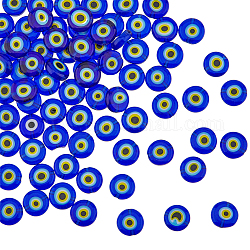 Dikosmetische 2 Stränge handgemachte Böse Augen Bunte Malerei Perlenstränge, Flachrund, dunkelblau, 9.5x3.5 mm, Bohrung: 1.2 mm, ca. 38 Stk. / Strang, 14.1 Zoll ~ 14.5 Zoll