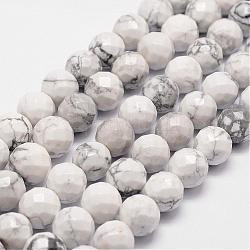 Natural Howlite Beads Strands, Faceted, Round, 8mm, Hole: 1mm, about 44pcs/strand, 14.9 inch~15.1 inch
