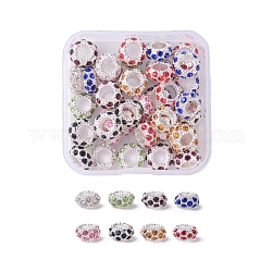 Versilberte Strasslegierung europäische Perlen, Großloch perlen, Rondell, Mischfarbe, 11x6 mm, Bohrung: 5 mm, 8colors, 5 Stk. je Farbe, 40 Stück / Karton