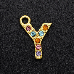 Lega charms di strass, oro, colorato, lettera, letter.y, 12.5x9x2mm, Foro: 1.5 mm