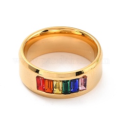 Кольцо на палец радужной гордости, широкое плоское кольцо из титановой стали для мужчин и женщин, золотые, размер США 7 (17.3 мм)