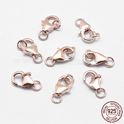 925 Sterling Silver Lobster Claw Clasps, Electroplate, with Jump Rings, Rose Gold, 11mm, Hole: 2mm