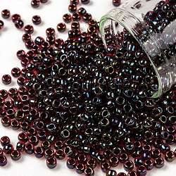 Cuentas de semillas redondas toho, Abalorios de la semilla japonés, (400) lustre rubí oscuro rayado negro, 8/0, 3mm, agujero: 1 mm, aproximamente 1110 unidades / 50 g