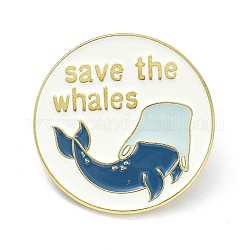 Save the Whales Alloy Enamel Brooches, Enamel Pin, Flat Round with Whale Tail, Marine Blue, 26x10mm
