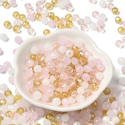 Perles en verre, facette, rondelle, rose, 6x5mm, Trou: 1mm, environ 280 pcs/60 g