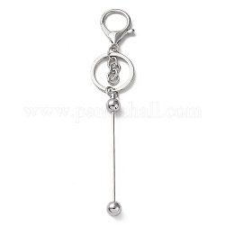Porte-clés perlé barre en alliage pour la fabrication de bijoux bricolage artisanat, Avec fermoirs en homard en fer et anneau en fer, platine, 15.5~15.8 cm