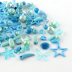 Acrylic Beads, Mixed Shapes, Light Sky Blue, 5.5~28x6~20x3~11mm, Hole: 1~5mm
