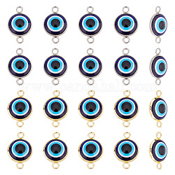 ARRICRAFT 20Pcs 2 Styles Evil Eye Resin Connector Charms, with 304 Stainless Steel Findings, Flat Round, Golden & Stainless Steel Color, 13.5x21x4.5mm, Hole: 2.3mm