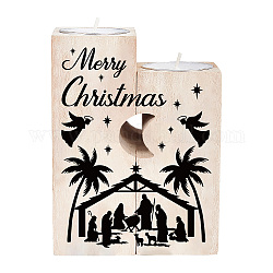 Superdant-Kerzenhalter-Set aus Holz, ausgehöhlter Mond, mit Paraffinkerzen, Thema Weihnachten, Menschliches Muster, Kerzenhalter: 4.51x4.51x10.15~12.19cm, Kerzen: 37.2x14.8mm