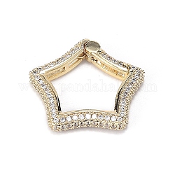 Brass Micro Pave Clear Cubic Zirconia Spring Gate Rings, Long-Lasting Plated, Star, Real 18K Gold Plated, 22.3x21.8x3.5mm