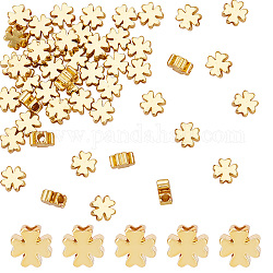 50 Pcs Clover Beads, Real 18K Gold Plated Plants Bead Metal Tiny Flat Flower Beads Loose Spacer Beads Four Leaf Clover Bead for DIY Jewelry Making Crafting Necklace Bracelet 5mm
