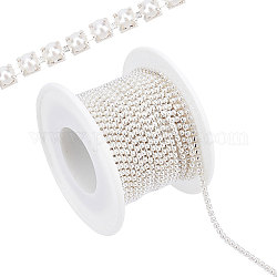 Catene d'ottone della tazza, con perla in plastica imitazione abs, con la bobina, catene decorative per abiti da sposa, argento, 2x2mm, 10m/rotolo