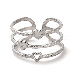 304 anillo de puño abierto de acero inoxidable para mujer, corazón hueco, color acero inoxidable, nosotros tamaño 7 1/2 (17.7 mm)