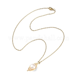Collar con colgante de perlas naturales, 304 joyería de alambre de acero inoxidable para mujer., dorado, 17.68 pulgada (44.9 cm)