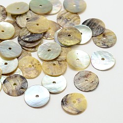 Cuentas redondas planas de concha de akoya natural, Madre perla cuentas de concha, camello, 13x1mm, agujero: 1 mm, aproximamente 2880 unidades / bolsa