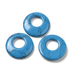 Pendentifs synthétiques bleu turquoise, breloques disque beignet/pi, 27.5~28x4.5~5.5mm