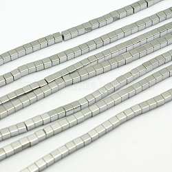 Non magnetici perle ematite sintetico fili, cubo, Argento Placcato, 2mm, Foro: 1 mm, circa 174pcs/filo, 15.5 pollice