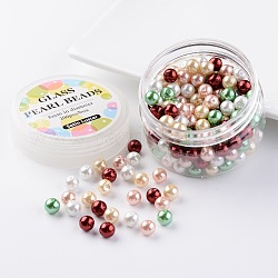 Juegos de microesferas de vidrio de la perla, mezcla de navidad, ecológico, redondo, teñido, color mezclado, 8mm, agujero: 0.7~1.1 mm, sobre 200pcs / box.