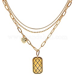 Collier 3 couche en acier au titane, Mode mot avec breloque coeur d'amour et motif losange collier à breloque rectangle pour femme, or, 13.78 pouce (35 cm)