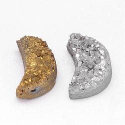 Galvani natürliche druzy Quarzkristall-Perlen, Mond, Mischfarbe, 20x14x9~12 mm, Bohrung: 1.5 mm