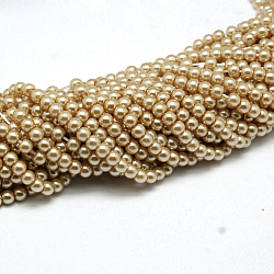 Eco-Friendly Dyed Glass Pearl Round Beads Strands, Grade A, Cotton Cord Threaded, BurlyWood, 6mm, Hole: 0.7~1.1mm, about 72pcs/strand, 15 inch
