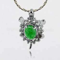 Natural Malaysia Jade Pendants, with Brass Rhinestone Pendant Settings, Grade A, Dyed, Tortoise, Platinum Metal Color, Green, 25x16x8mm, Hole: 5x4mm