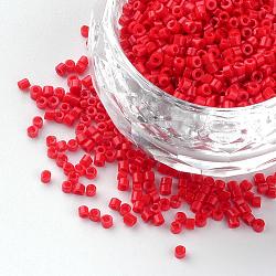 Perles de bugle de verre opaque, rouge, 1~2x1.5~2mm, Trou: 0.5mm, environ 100 g /sachet , environ 5000 pcs / sachet 