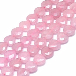 Granos naturales de abalorios de cuarzo rosa, facetados, corazón, 11~12x11~12x5.5~6.5mm, agujero: 1.2 mm, aproximamente 35 pcs / cadena, 15.55 pulgada (39.5 cm)