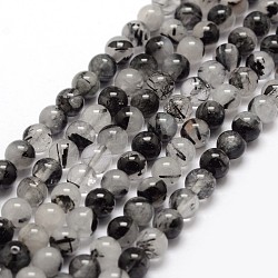 Noir quartz rutile brins de perles naturelles, ronde, 6~6.5mm, Trou: 1mm, Environ 65 pcs/chapelet, 15.7 pouce