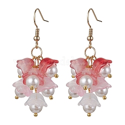 Fleurs de verre Dangle Boucles d'oreilles, boucles d'oreilles en grappe de perles de coquillage avec 304 épingles en acier inoxydable, rouge indien, 50x10mm
