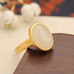 925 стерлингов серебряные кольца, с натуральным белым нефритом, регулируемый, полусферический, золотые