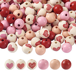 Beadthoven 120Pcs 6 Style Wood Bead and Painted Natural Wood Beads, Round, Round, Mixed Color, 16x15~16mm, Hole: 4.5~4mm, 20pcs/style