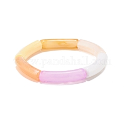 Braccialetto elastico con perline in tubo curvo acrilico, braccialetto grosso per le donne, roso, diametro interno: 2-1/8 pollice (5.3 cm)