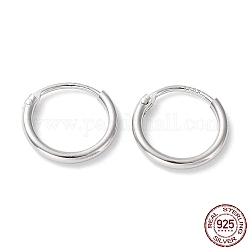 Rhodium Plated 925 Sterling Silver Huggie Hoop Earrings, with S925 Stamp, Real Platinum Plated, 9.5x1x10mm