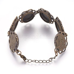 Brass Filigree Oval Link Bracelet Making, Bracelet Blanks, Nickel Free, Antique Bronze, 190mm, Tray: 29x27x3.5mm
