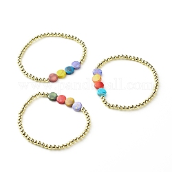 Banc plat rond perles acryliques bracelets extensibles, avec chaîne à billes en plastique ABS, couleur mixte, diamètre intérieur: 2 pouce (5.1 cm)