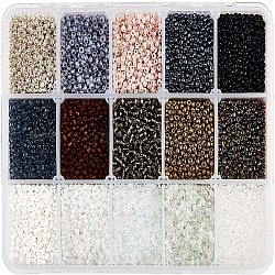 12/0 perles de rocaille en verre, ronde, noir, 2mm, Trou: 1mm, 15 couleurs, à propos 1334pcs / couleur, 20010 pcs / boîte