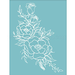 Selbstklebende Siebdruckschablone, zum Malen auf Holz, DIY Dekoration T-Shirt Stoff, Blume / Rose, Himmelblau, 28x22 cm