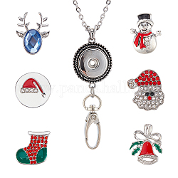 SUNNYCLUE 1 Box 6 Styles Christmas Lanyard Snap Button Lanyard Necklace Set Rhinestone Snowman Red Green ID Badge Lanyards Badges Holder Stainless Steel Necklace Chain for Badge Holders Keys Gifts