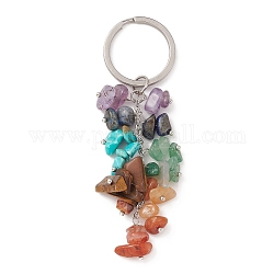 Chakra-Schlüsselanhänger aus natürlichen und synthetischen Edelsteinsplittern, mit 304 geteilten Schlüsselringen aus Edelstahl, 8.3~8.65 cm