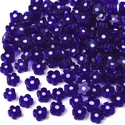 Perle di vetro, fiore, blu, 4~6x4~6x2~3mm, Foro: 1 mm