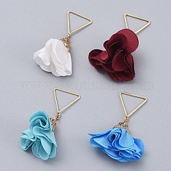 Handmade Cloth Pendants, with Golden Plated Alloy Findings and Triangle Brass Findings, Flower, Mixed Color, 44mm, Hole: 12x14mm