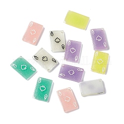 Transparent Resin Pendants, Pearlescent Playing Card Charms with Glitter Powder, Rectangle with Spade, Mixed Color, 27x17x4mm, Hole: 2mm
