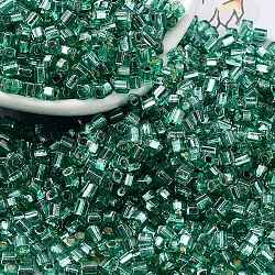 Perline semi di vetro, argento rivestito, quadrato, verde mare, 3~3.5x2.5~3x2.5~3mm, Foro: 1 mm, circa 10714pcs/libbra