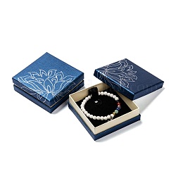 Boîtes à bijoux bracelet en carton, velours à l'intérieur, bleu moyen, 90x90x34mm