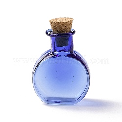 Плоские круглые миниатюрные стеклянные бутылки, с пробками, пустые бутылки желаний, для аксессуаров для кукольного домика, изготовление ювелирных изделий, светло-синий, 11.5x21x31 мм