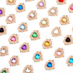 AHADERMAKER 32Pcs 16 Colors Acrylic Pendants, with Golden Tone Alloy Rhinestone Finding, Heart Charm, Mixed Color, 21.5x25x4mm, Hole: 2.4x2.3mm, 2pcs/color