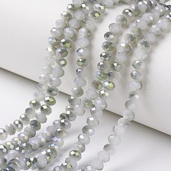 FilI di perline in vetro placcato, perle di imitazione giada, lustro di perla placcato, placcato in mezzo verde, sfaccettato, rondelle, Gainsboro, 2x1.5mm, Foro: 0.4 mm, circa 195pcs/filo, 11 pollici (27.5 cm)